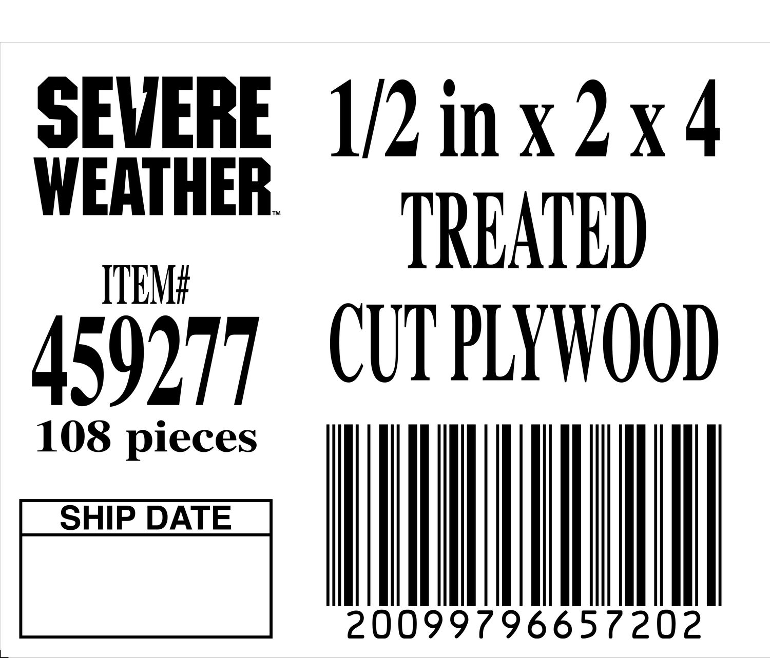 1/2 in x 2 x 4 TREATED CUT PLYWOOD - 65720-2 - ORDER IN INCREMENTS OF 100