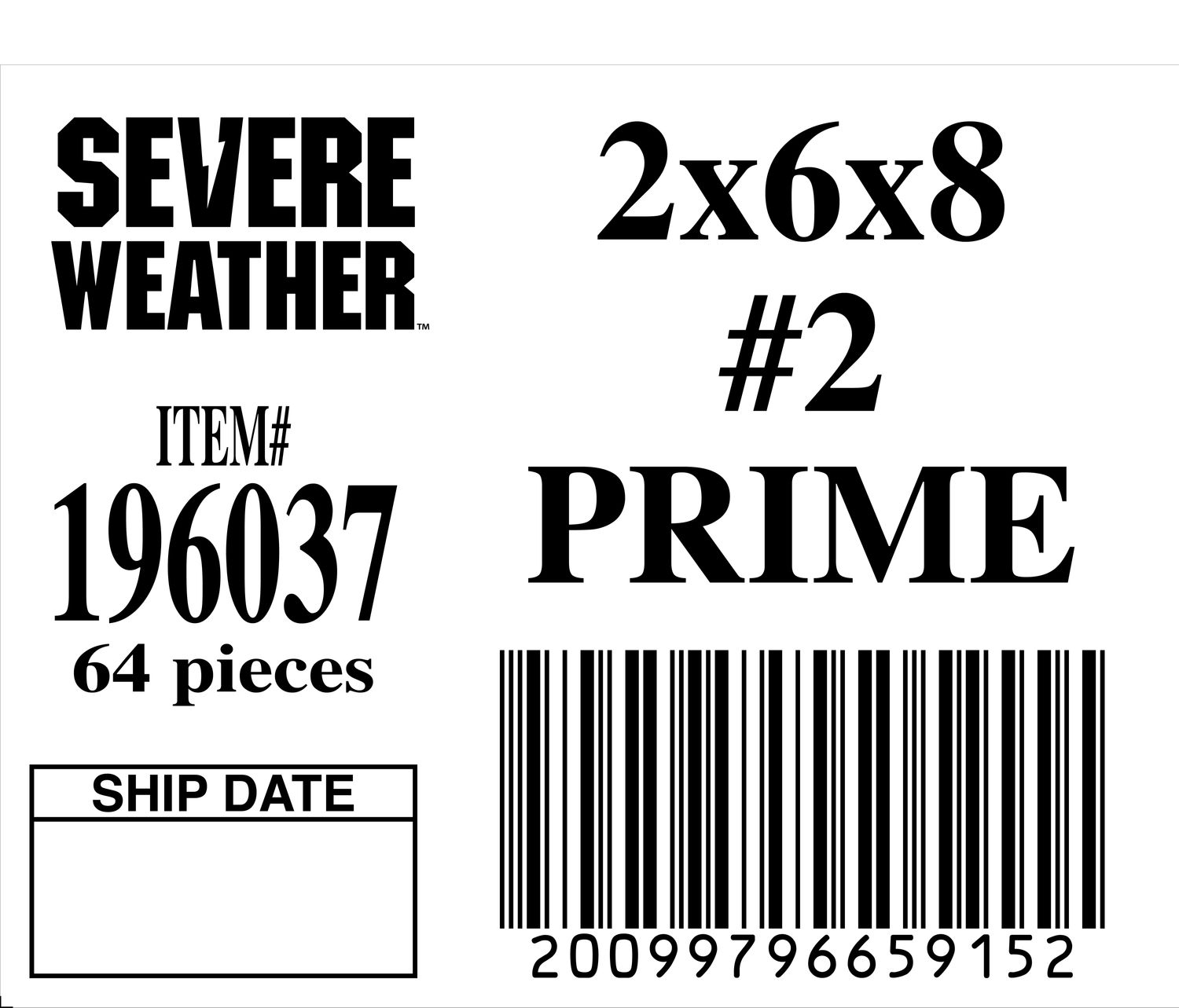 2x6x8 #2 PRIME - 65915-2 - ORDER IN INCREMENTS OF 100