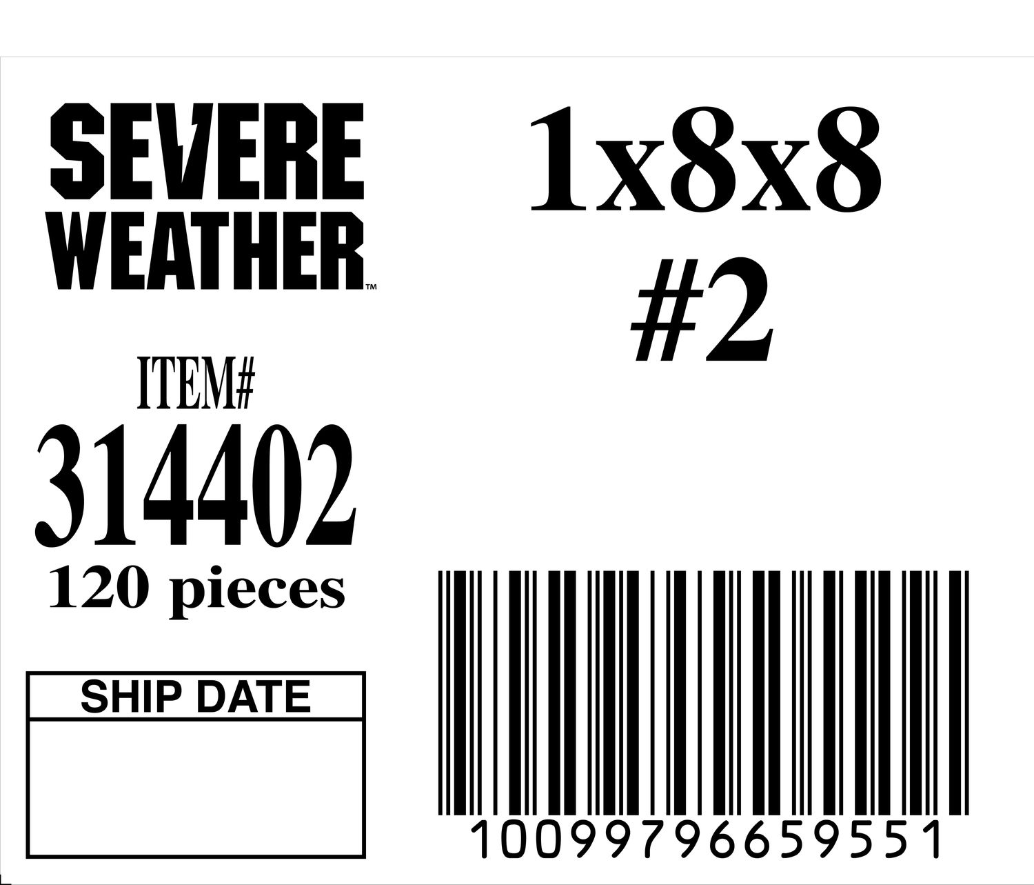 1x8x8 #2 - 65955-1 - ORDER IN INCREMENTS OF 100