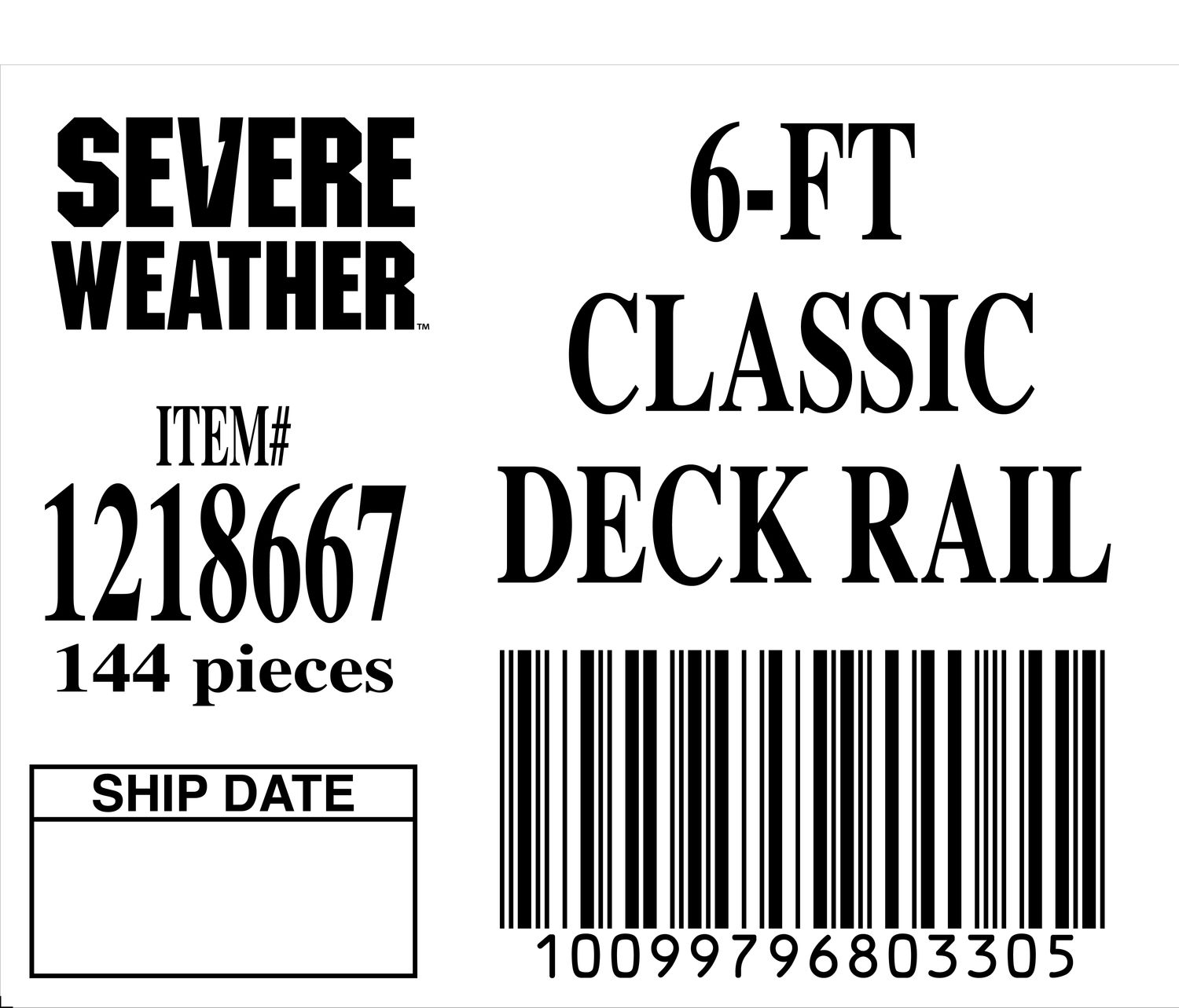 6-FT CLASSIC DECK RAIL - 80330-5 - ORDER IN INCREMENTS OF 100