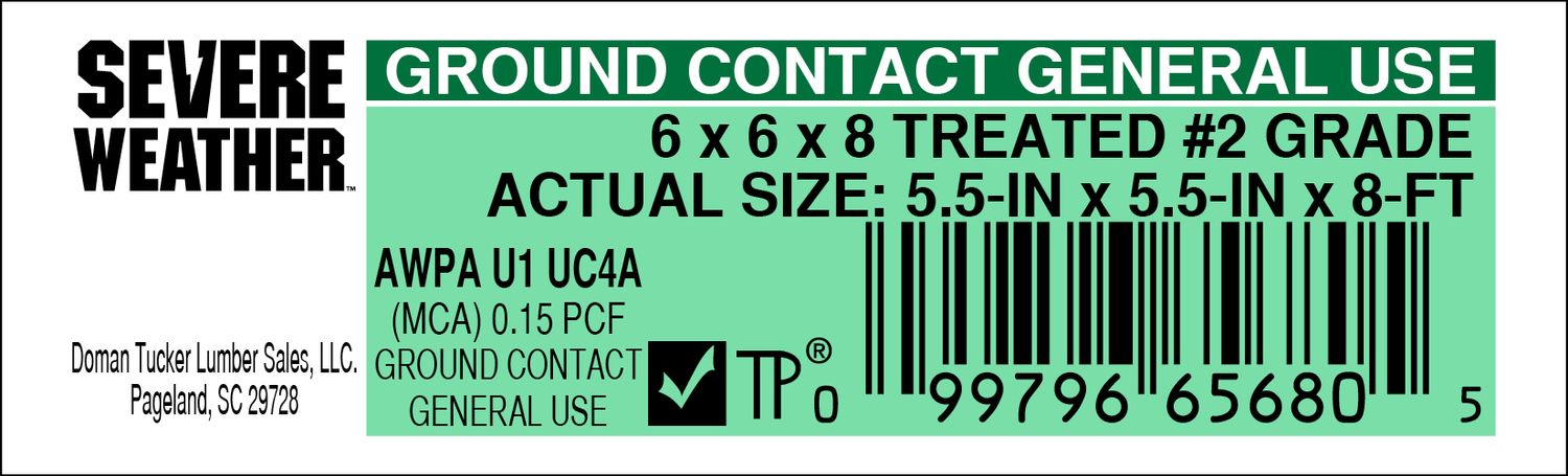 6 x 6 x 8 TREATED #2 GRADE - 65680-5 - 2000 PER ROLL - 22,000 MINIMUM