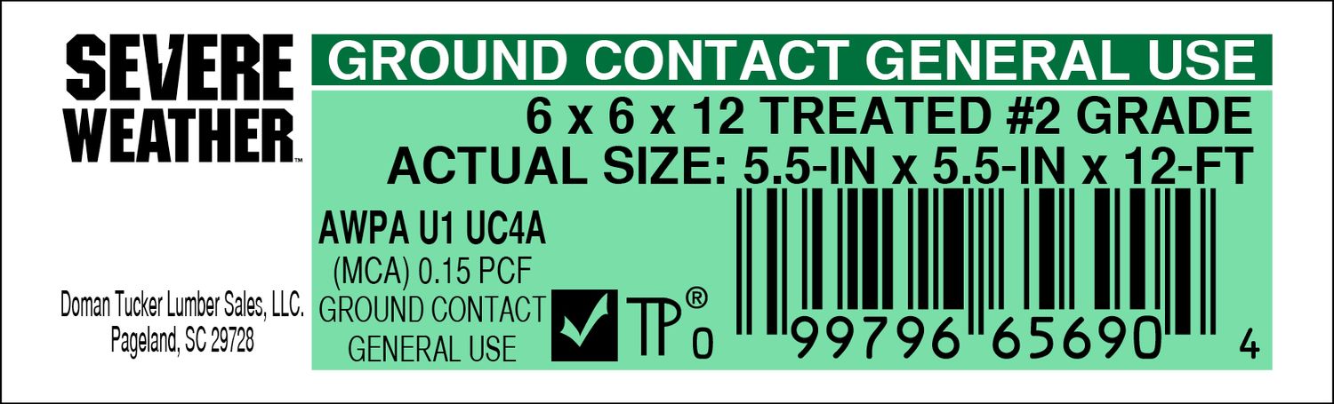 6 x 6 x 12 TREATED #2 GRADE - 65690-4 - 2000 PER ROLL - 22,000 MINIMUM