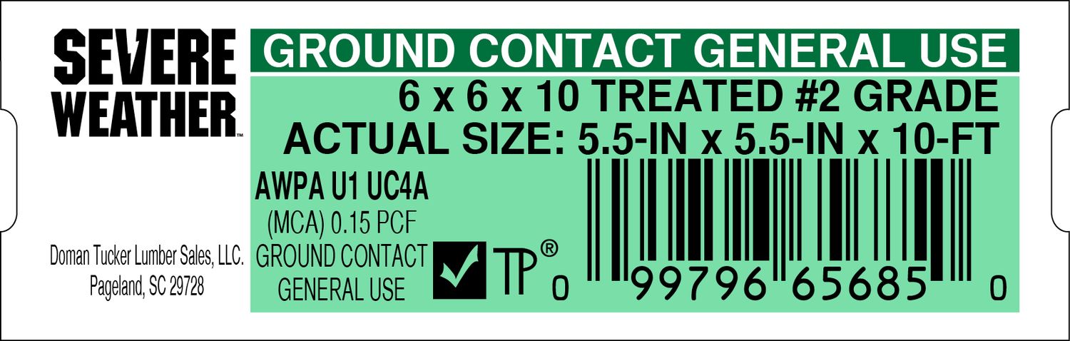 6 x 6 x 10 TREATED #2 GRADE - 65685-0 - 2000 PER ROLL - 20,000 MINIMUM