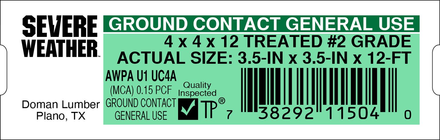 4 x 4 x 12 TREATED #2 GRADE - 11504-0 - 2000 PER ROLL - 20,000 MINIMUM