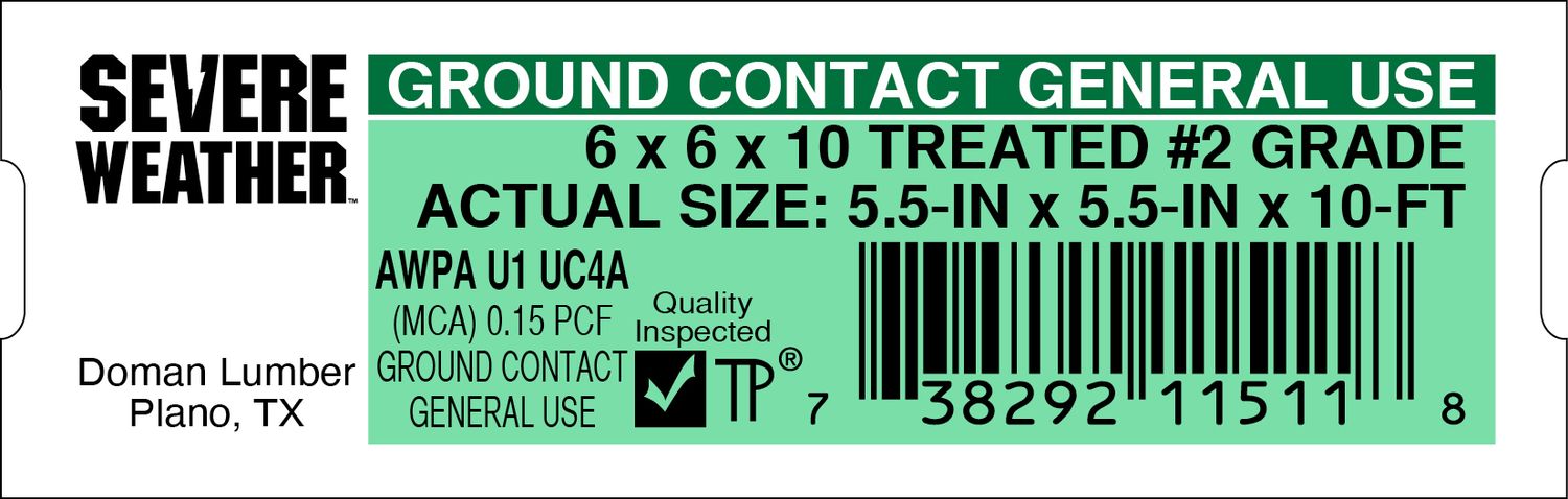 6 x 6 x 10 TREATED #2 GRADE - 11511-8 - 2000 PER ROLL - 20,000 MINIMUM