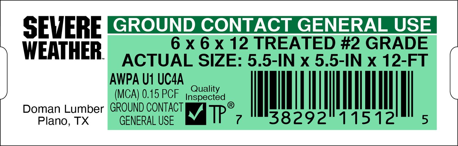 6 x 6 x 12 TREATED #2 GRADE - 11512-5 - 2000 PER ROLL - 20,000 MINIMUM