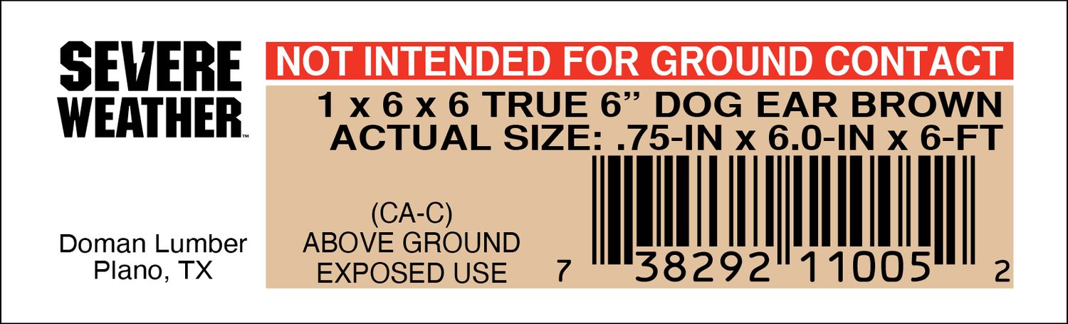 1 x 6 x 6 TRUE 6" DOG EAR BROWN - 11005-2 - 2000 PER ROLL - 22,000 MINIMUM