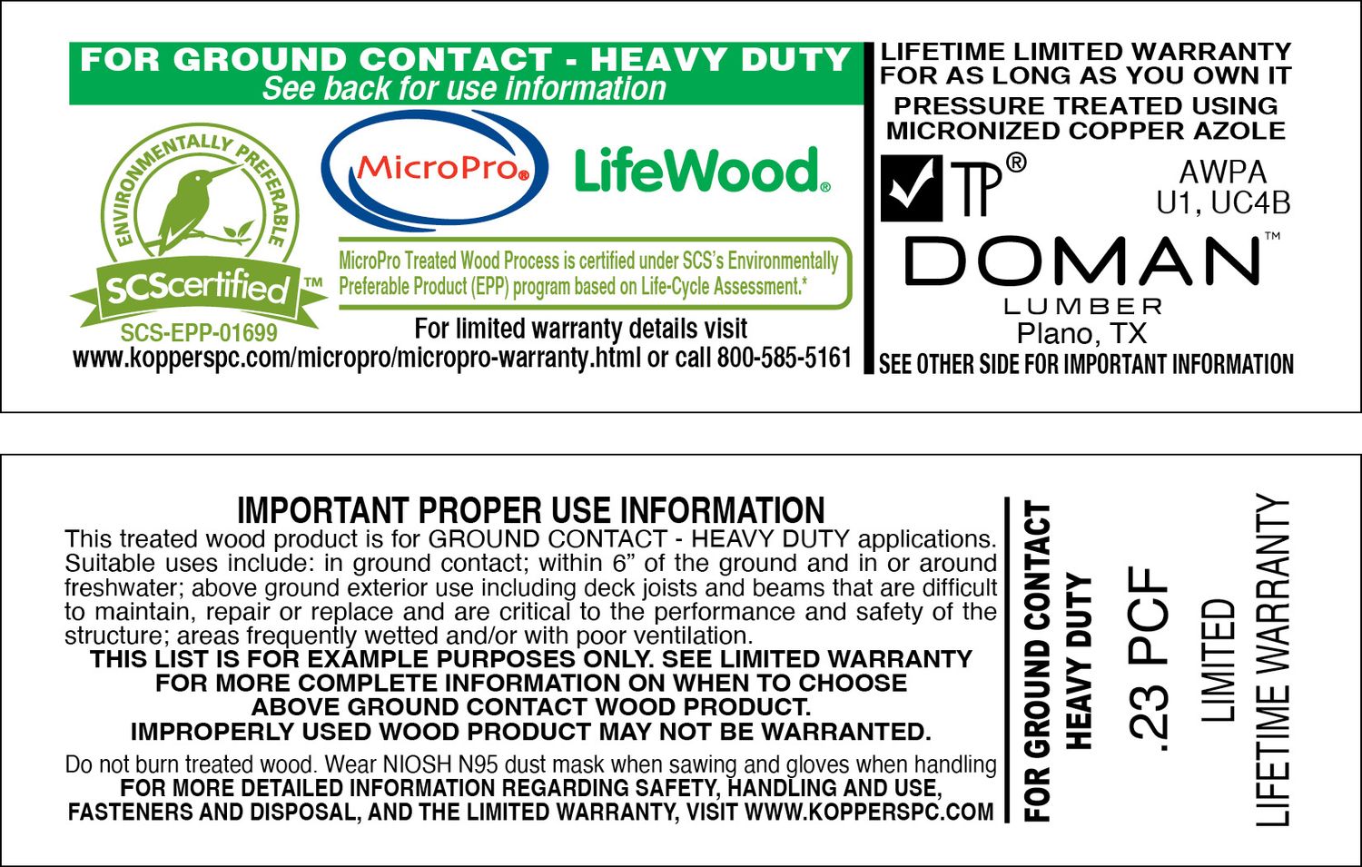 MCA LIFEWOOD GROUND CONTACT HEAVY DUTY .23 - 2000 PER ROLL - 22,000 MINIMUM