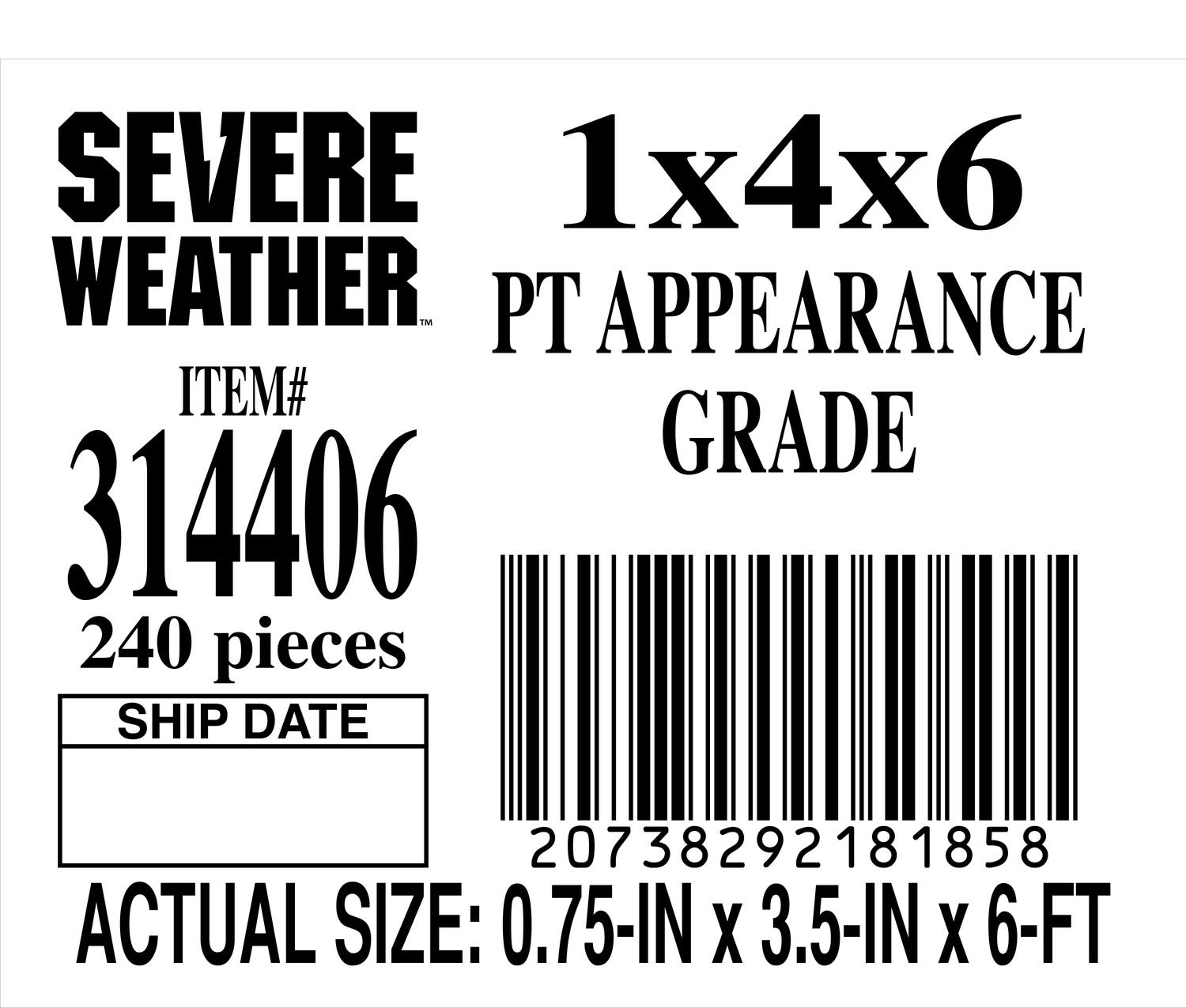 1x4x6 PT APPEARANCE GRADE - PLACARD - 18185-8 - ORDER IN INCREMENTS OF 100