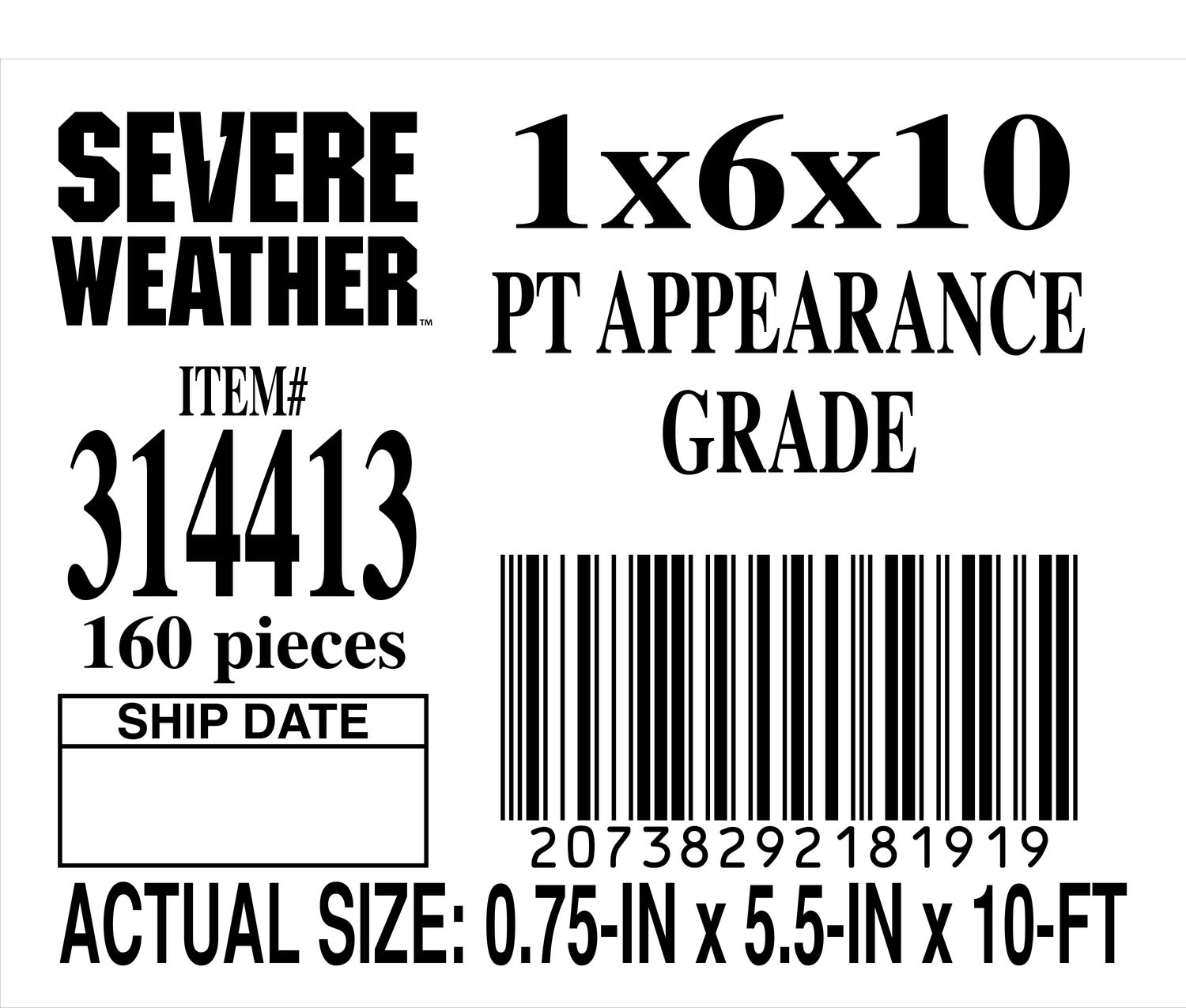 1x6x10 PT APPEARANCE GRADE - PLACARD - 18191-9 - ORDER IN INCREMENTS OF 100