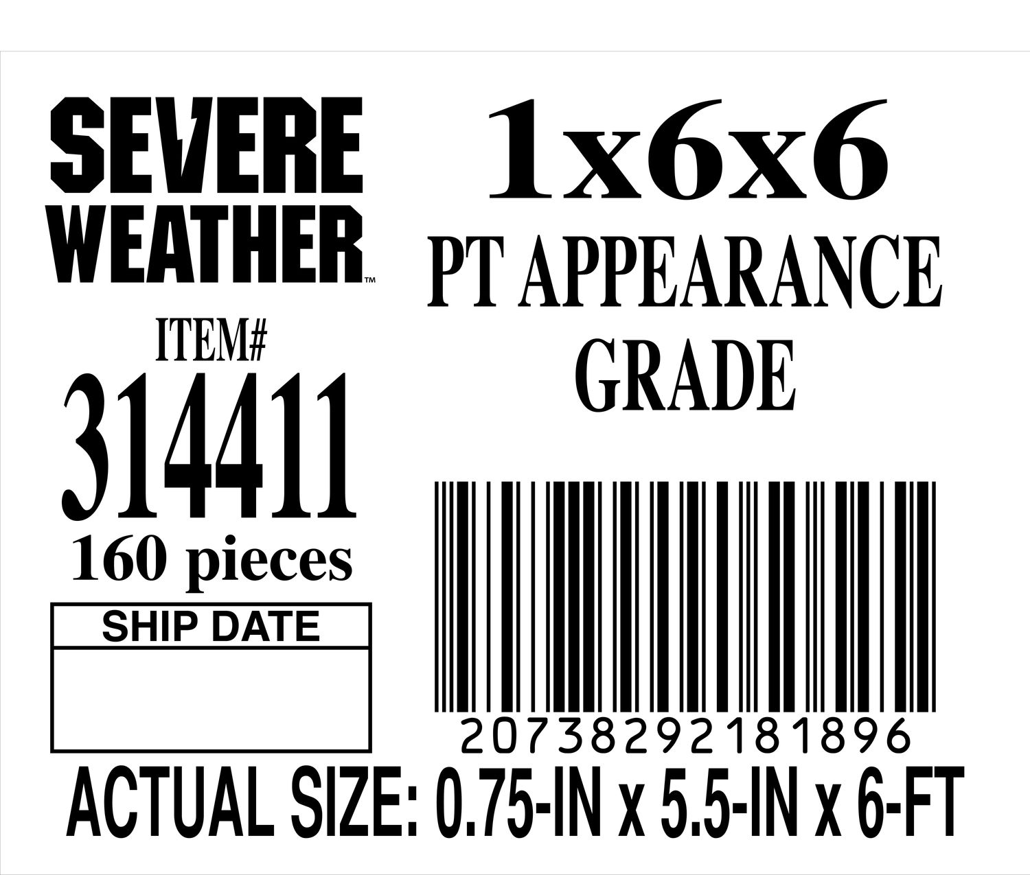 1x6x6 PT APPEARANCE GRADE - PLACARD - 18189-6 - ORDER IN INCREMENTS OF 100
