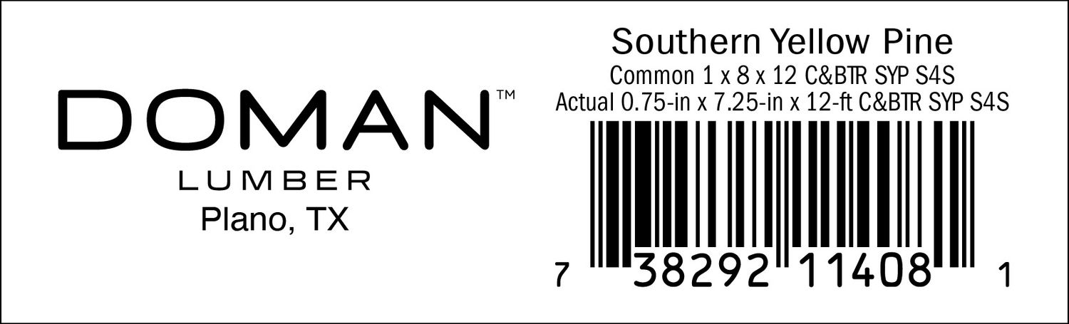 1 x 8 x 12 C&amp;BTR SYP S4S - 11408-1 - 2000 PER ROLL - 22,000 MINIMUM