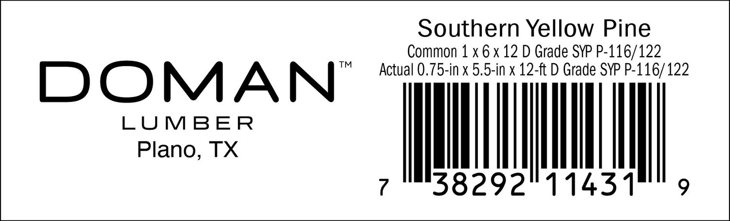 1 x 6 x 12 D Grade SYP P-116/122 - 11431-9 - 2000 PER ROLL - 22,000 MINIMUM