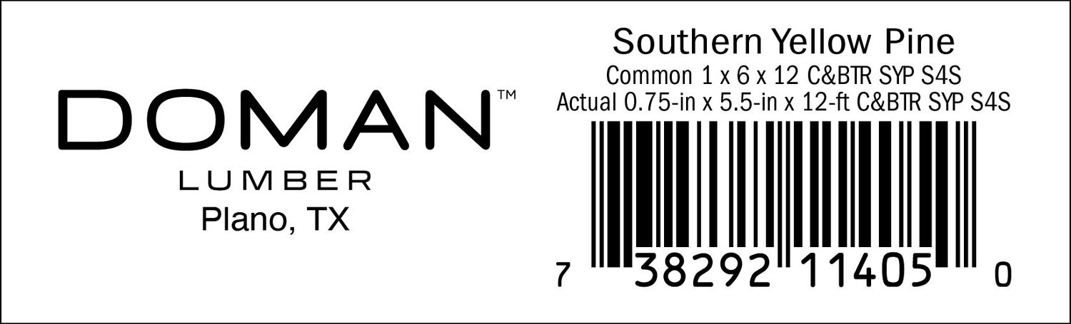 1 x 6 x 12 C&amp;BTR SYP S4S - 11405-0 - 2000 PER ROLL - 22,000 MINIMUM