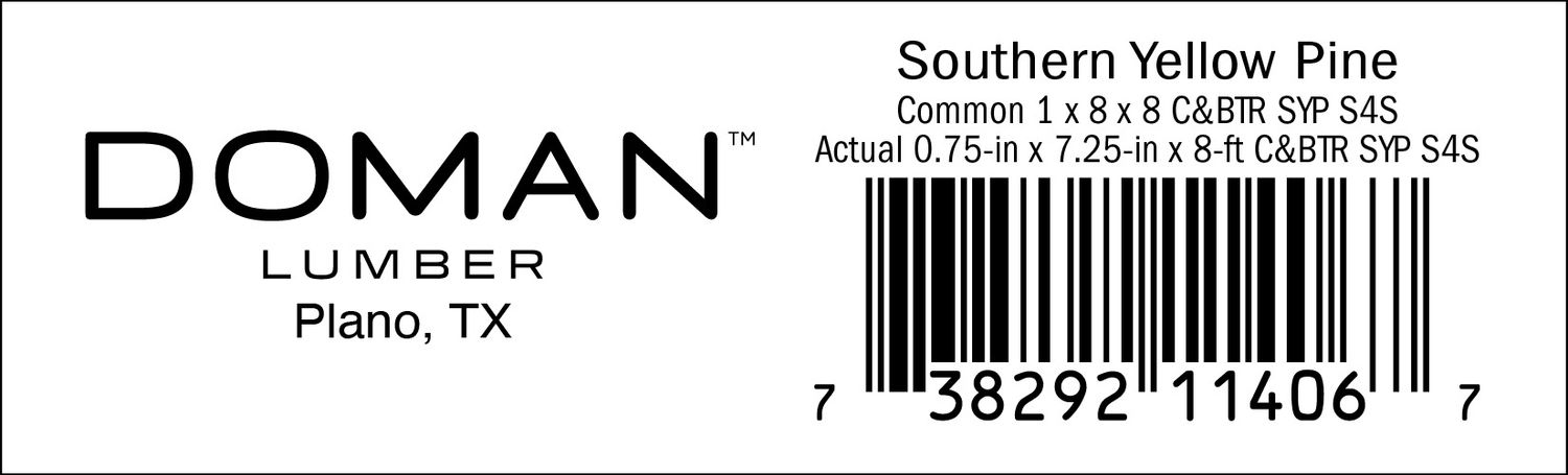 1 x 8 x 8 C&amp;BTR SYP S4S - 11406-7 - 2000 PER ROLL - 22,000 MINIMUM