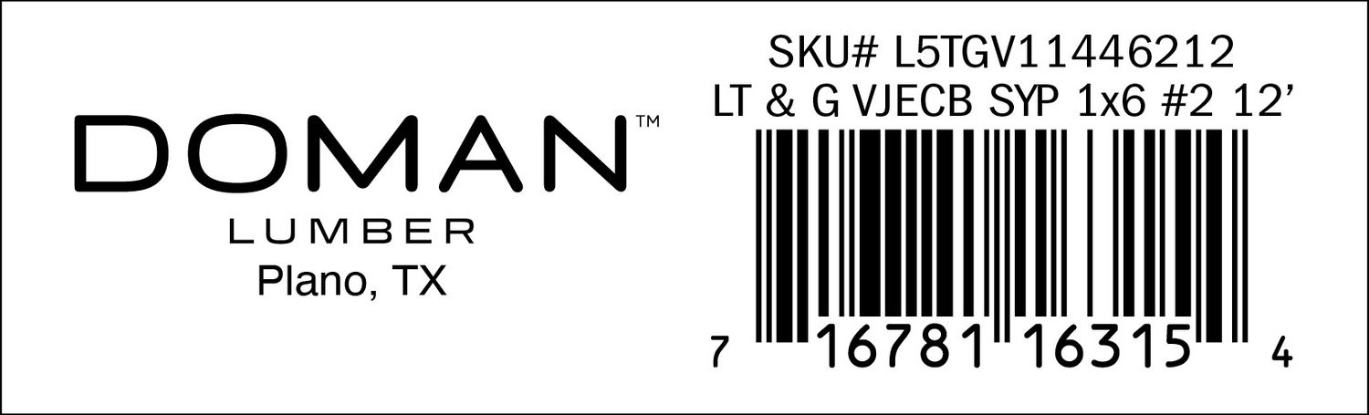 SKU# L5TGV11446212 LT &amp; G VJECB SYP 1x6 #2 12' - 16315-4 - 2000 PER ROLL - 22,000 MINIMUM