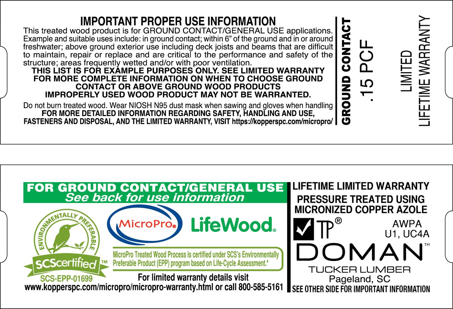 LIFEWOOD .15 GROUND CONTACT PERF - 2000 PER ROLL - 20,000 MINIMUM