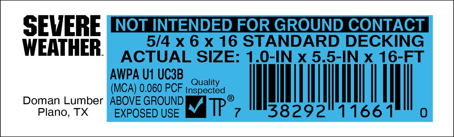 5/4 x 6 x 16 STANDARD DECKING - 11661-0 - 2000 PER ROLL - 22,000 MINIMUM