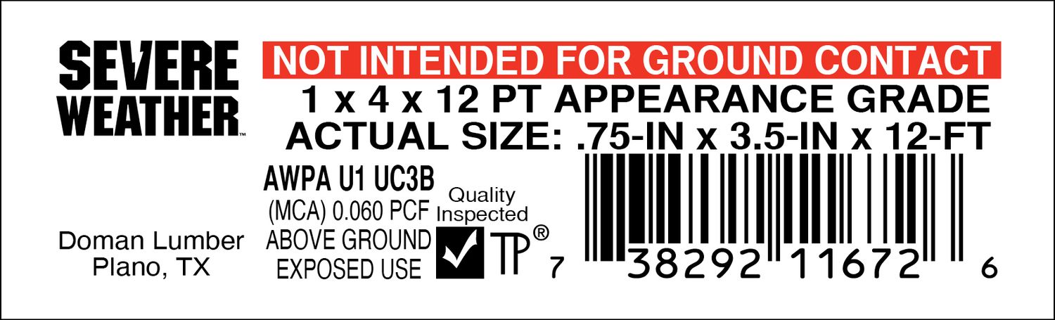 1 x 4 x 12 APP GRADE - 11672-6 - 2000 PER ROLL - 22,000 MINIMUM