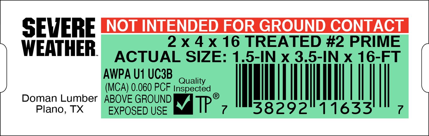 2 x 4 x 16 TREATED #2 PRIME - 11633-7 - 2000 PER ROLL - 20,000 MINIMUM