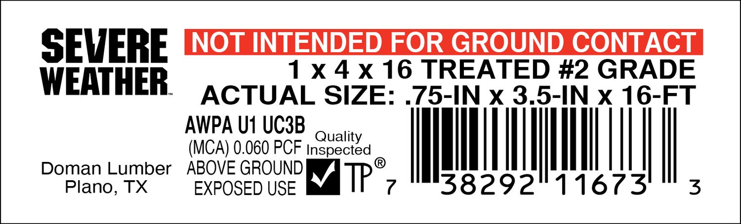 1 x 4 x 16 #2 GRADE - 11673-3 - 2000 PER ROLL - 22,000 MINIMUM