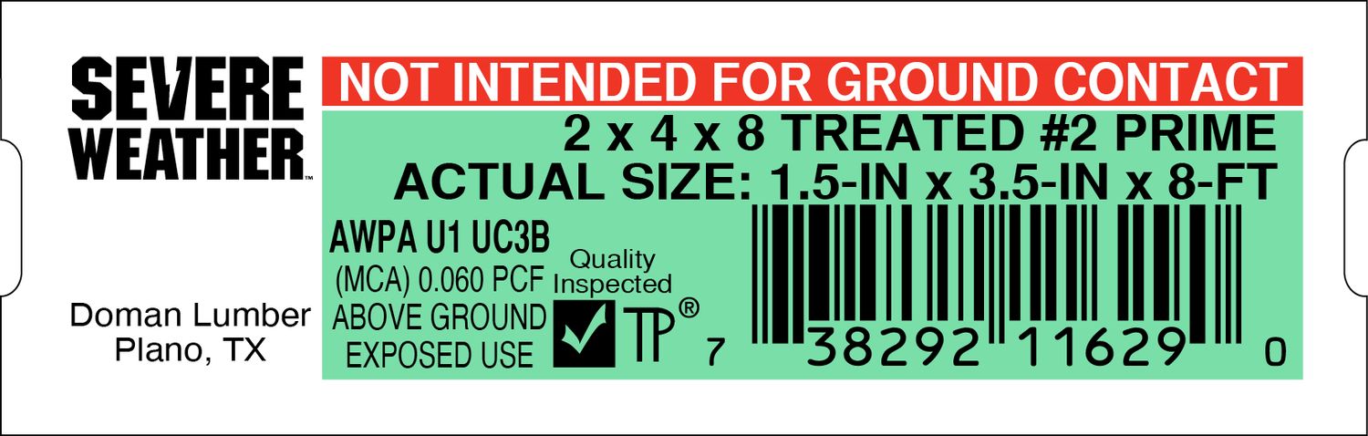 2 x 4 x 8 TREATED #2 PRIME - 11629-0 - 2000 PER ROLL - 20,000 MINIMUM