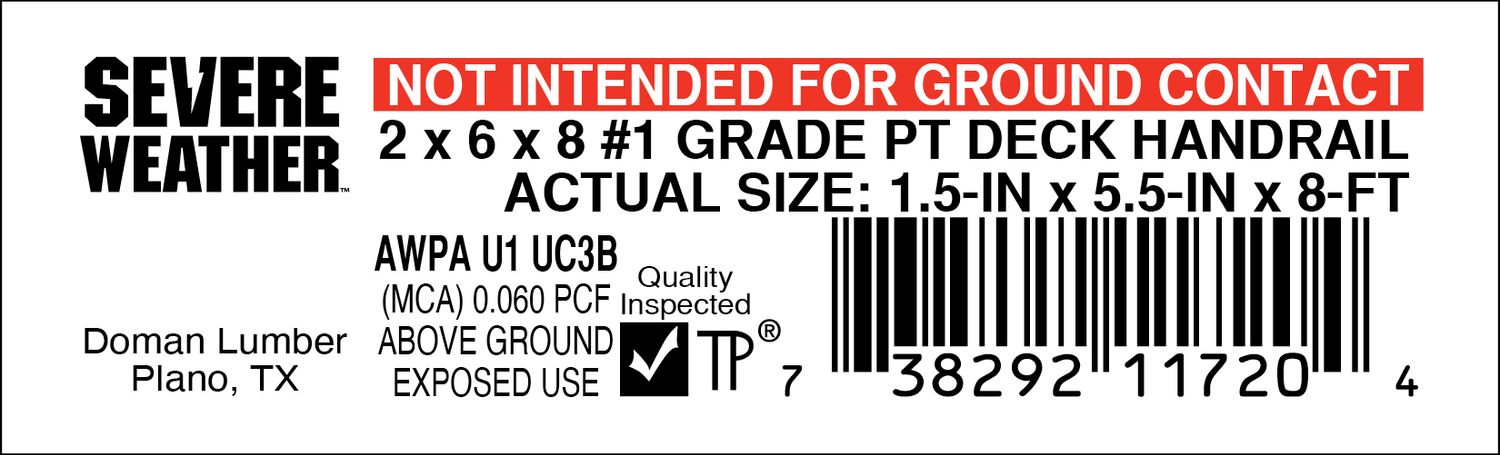 2 x 6 x 8 #1 GRADE DECK HANDRAIL - 11720-4 - 2000 PER ROLL - 22,000 MINIMUM