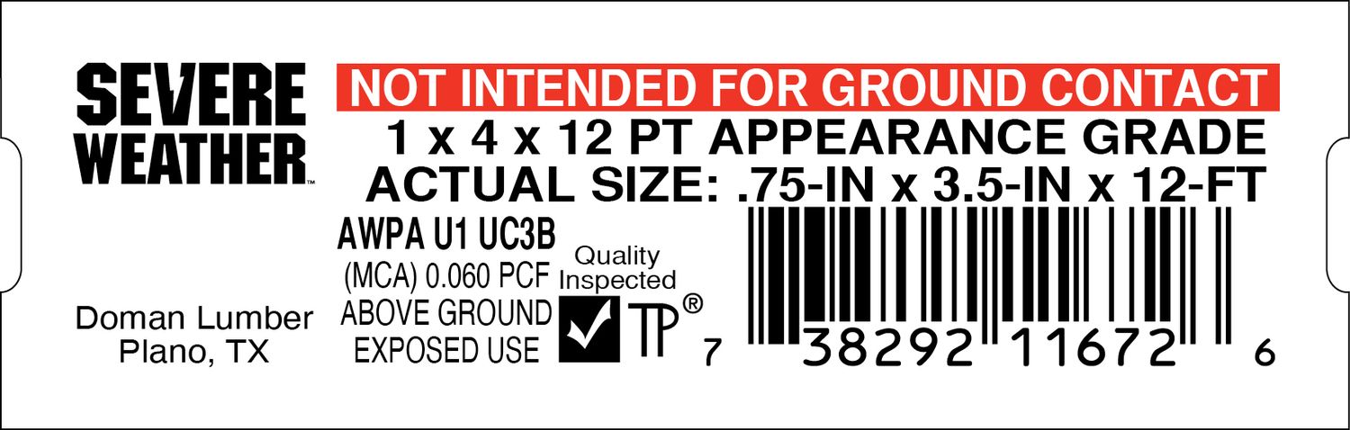 1 x 4 x 12 PT APPEARANCE GRADE - 11672-6 - 2000 PER ROLL - 20,000 MINIMUM