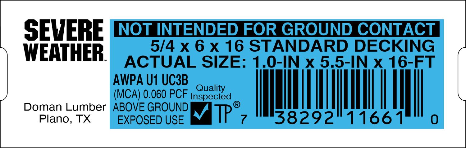 5/4 x 6 x 16 STANDARD DECKING - 11661-0 - 2000 PER ROLL - 20,000 MINIMUM