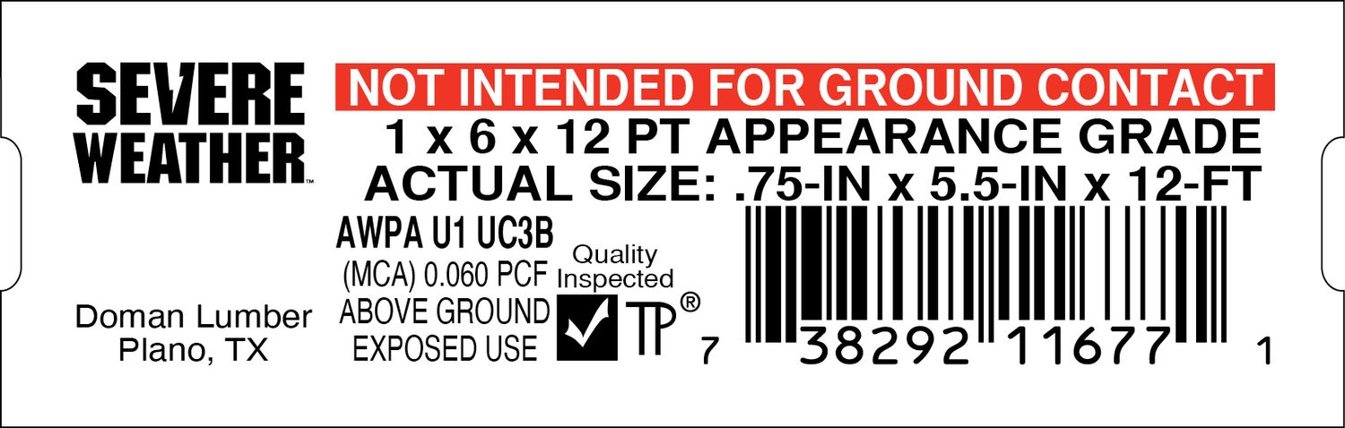 1 x 6 x 12 PT APPEARANCE GRADE - 11677-1 - 2000 PER ROLL - 20,000 MINIMUM