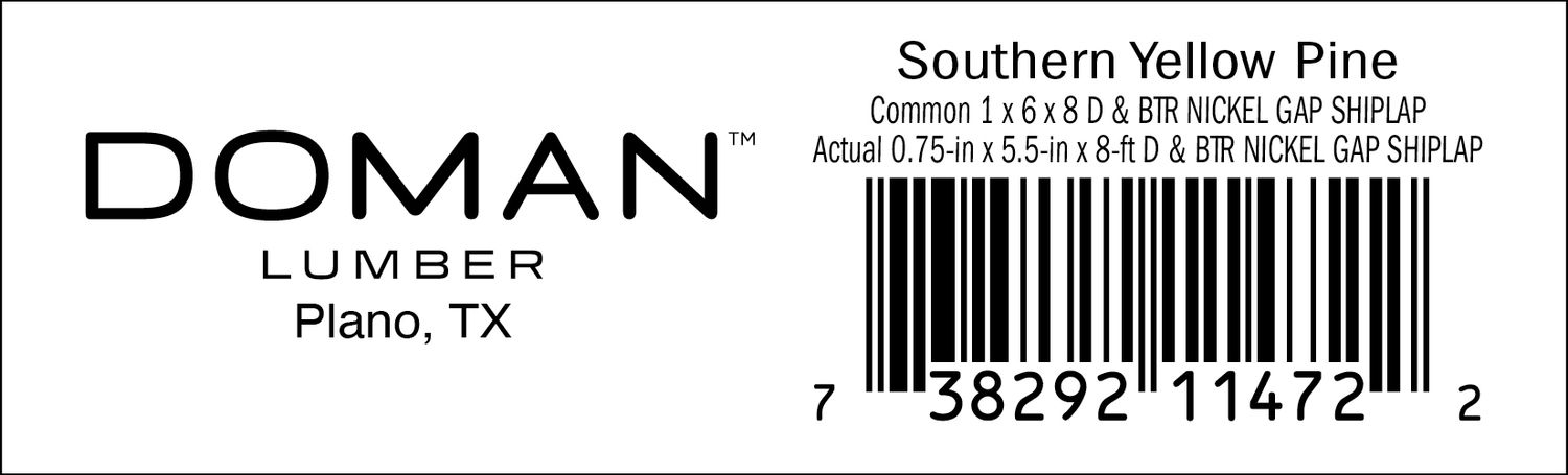 1 x 6 x 8 D &amp; BTR NICKEL GAP SHIPLAP - 11472-2 - 2000 PER ROLL - 22,000 MINIMUM