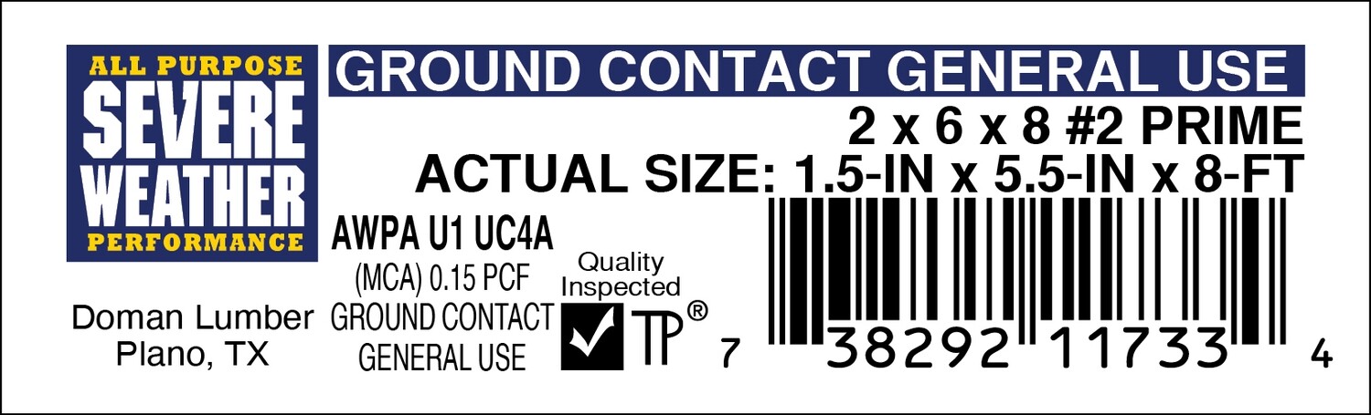 2 x 6 x 8 #2 PRIME - 11733-4 - 2000 PER ROLL - 22,000 MINIMUM