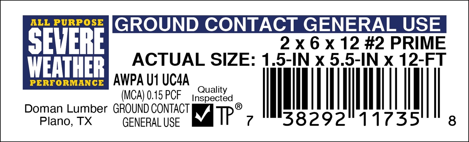2 x 6 x 12 #2 PRIME - 11735-8 - 2000 PER ROLL - 22,000 MINIMUM