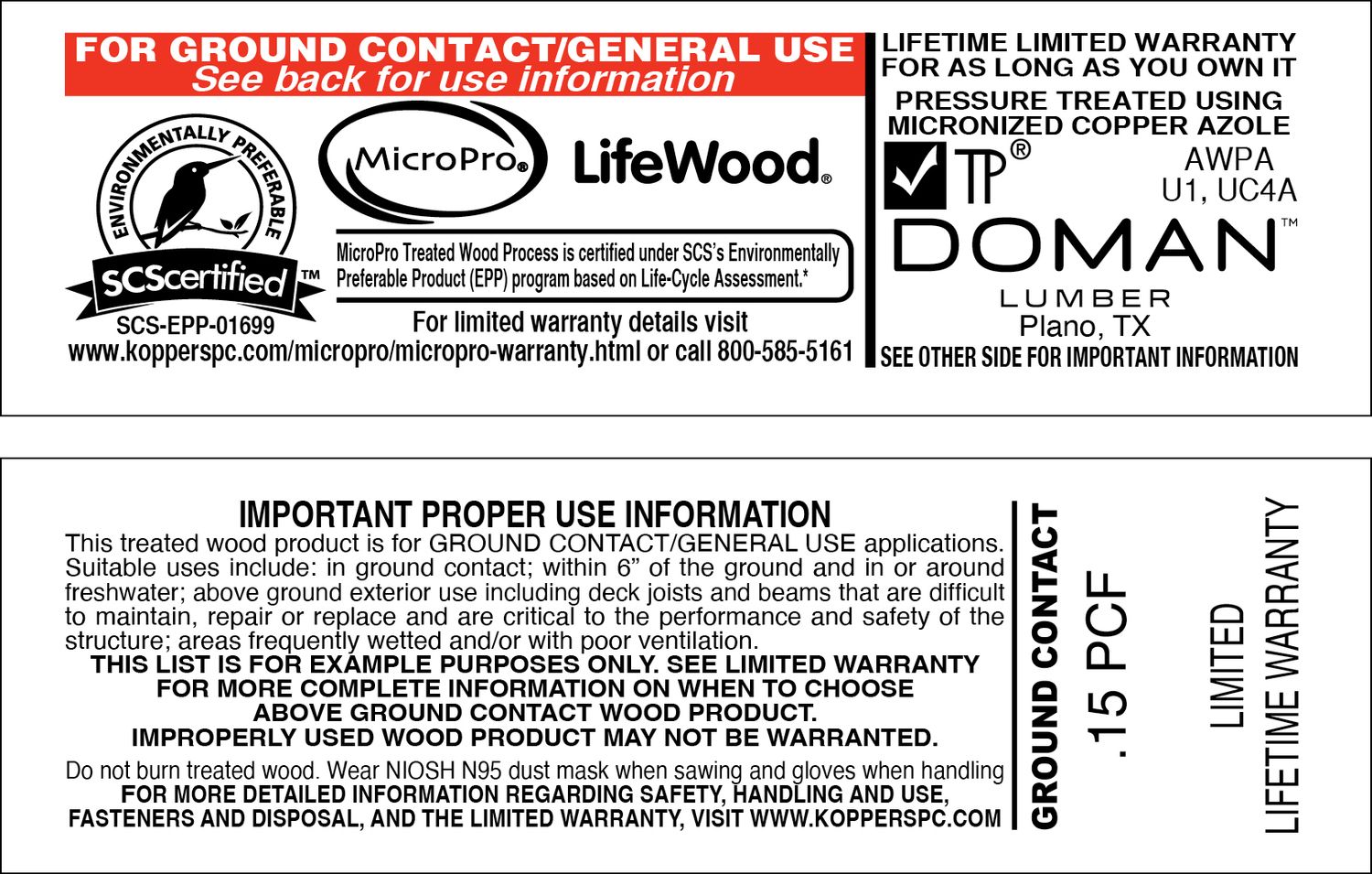 MCA LIFEWOOD GROUND CONTACT .15 - 2000 PER ROLL - 44,000 MINIMUM