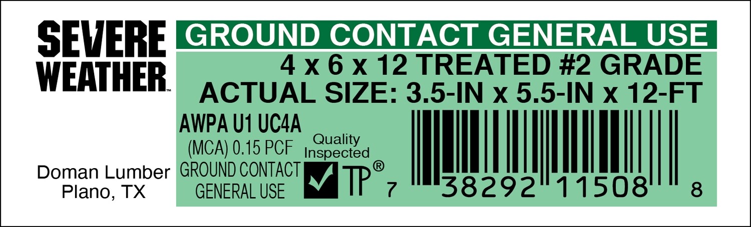 4 x 6 x 12 #2 GRADE - 11508-8 - 2000 PER ROLL - 44,000 MINIMUM
