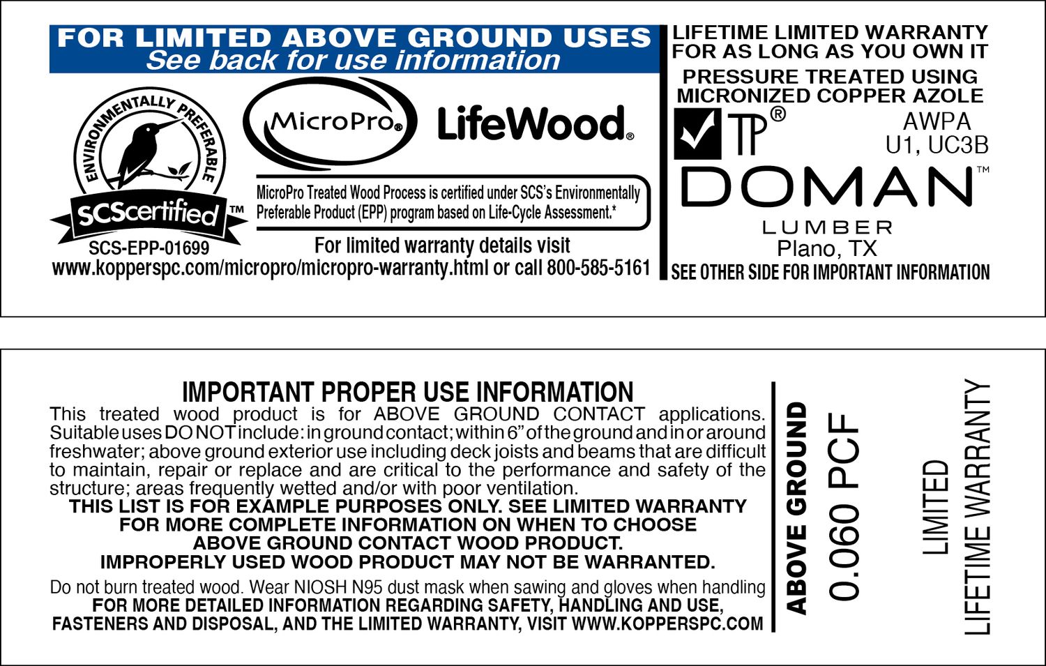 MCA LIFEWOOD ABOVE GROUND 0.060 - 2000 PER ROLL - 44,000 MINIMUM