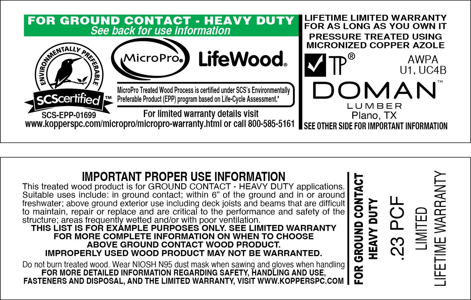 MCA LIFEWOOD GROUND CONTACT HEAVY DUTY .23 - 2000 PER ROLL - 44,000 MINIMUM
