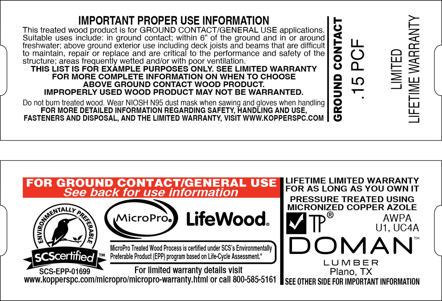 LIFEWOOD .15 GROUND CONTACT SLOTTED - 2000 PER ROLL - 40,000 MINIMUM