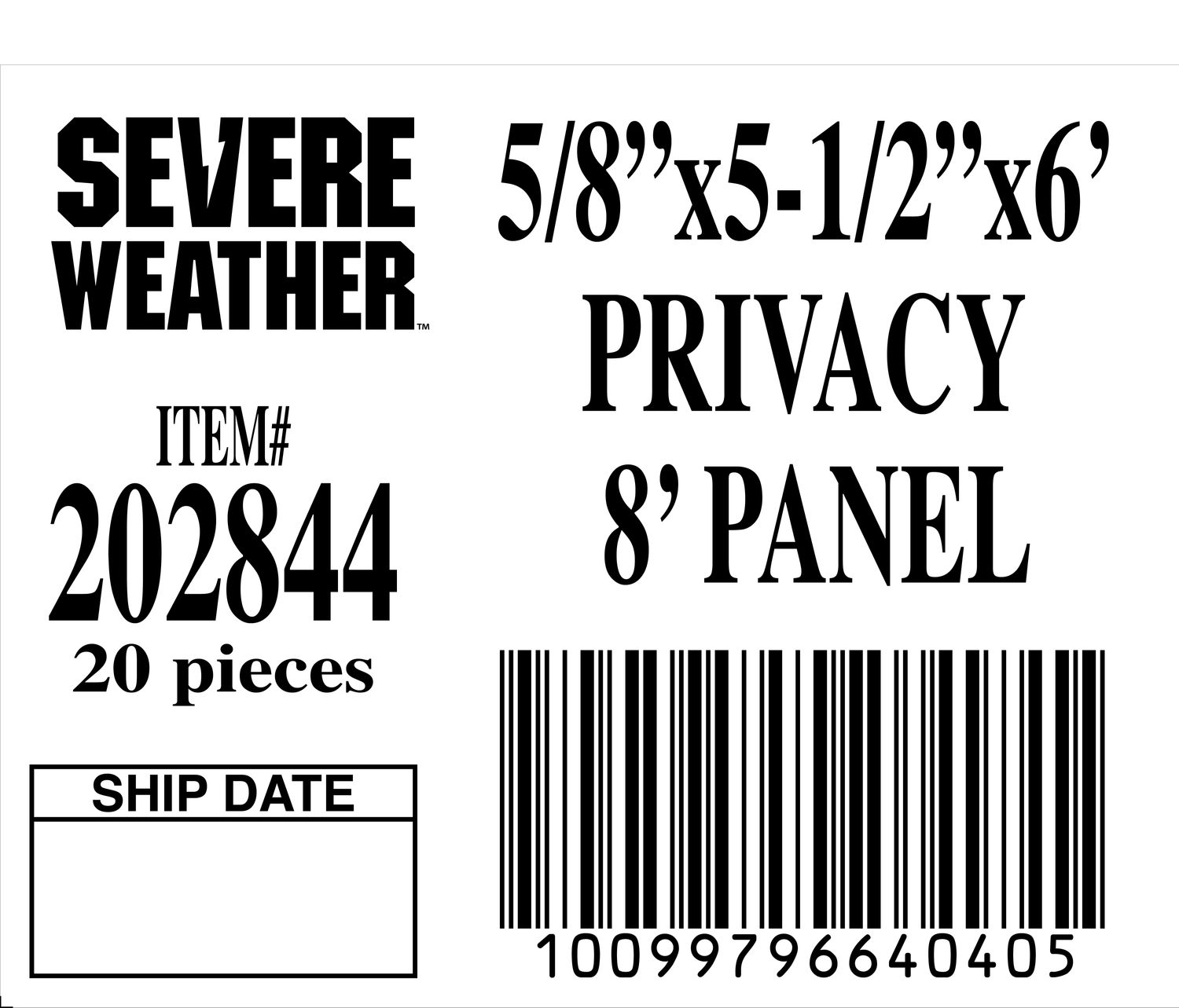 5/8' x5-1/2"x6' PRIVACY 8' PANEL - 64040-5 - ORDER IN INCREMENTS OF 100