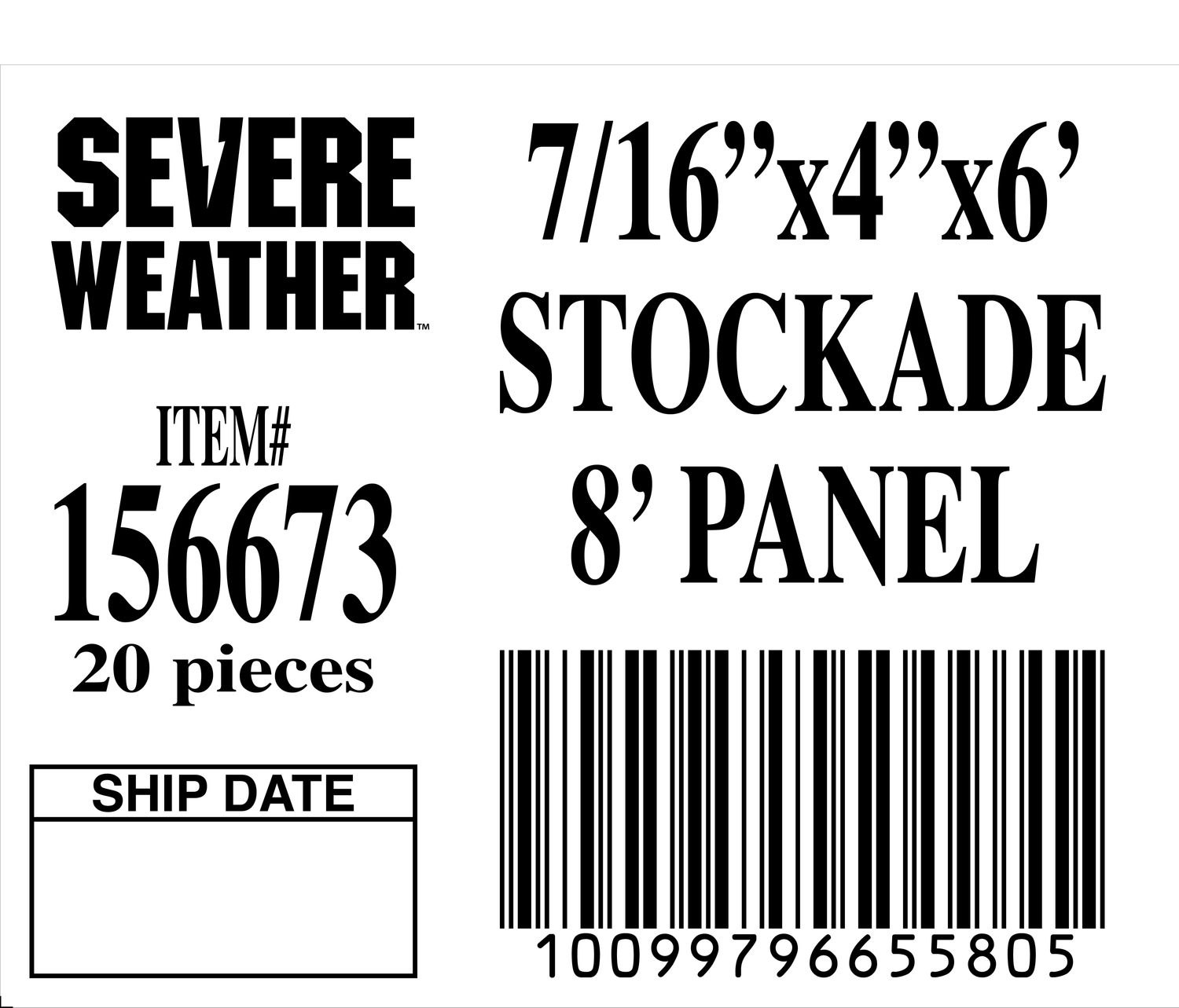 7/16"х4"хб' STOCKADE 8' PANEL - 65580-5 - ORDER IN INCREMENTS OF 100