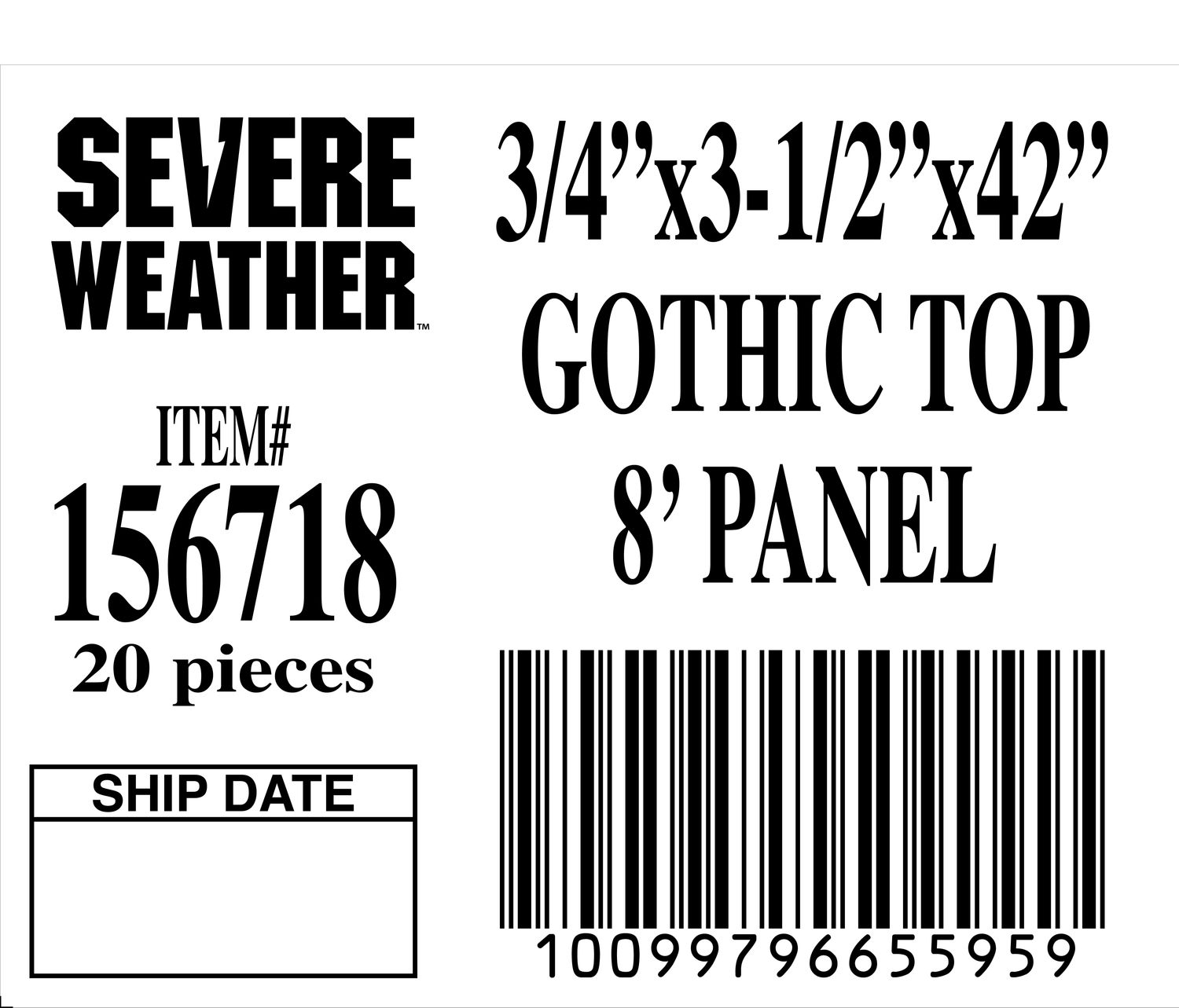 3/4"x3-1/2"×42" GOTHIC TOP 8' PANEL - 65595-9 - ORDER IN INCREMENTS OF 100
