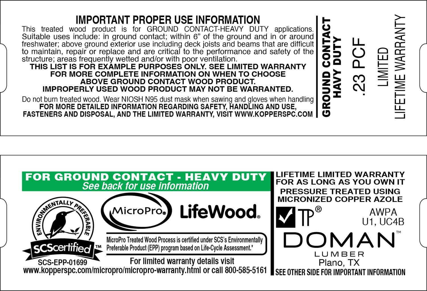 LIFEWOOD .23 GROUND CONTACT-HEAVY DUTY SLOTTED - 2000 PER ROLL - 40,000 MINIMUM