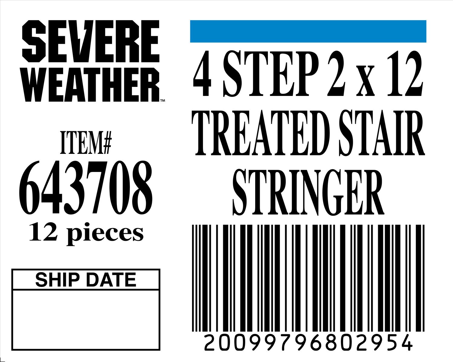 4 STEP 2 x 12 TREATED STAIR STRINGER - 80295-4 - ORDER IN INCREMENTS OF 100