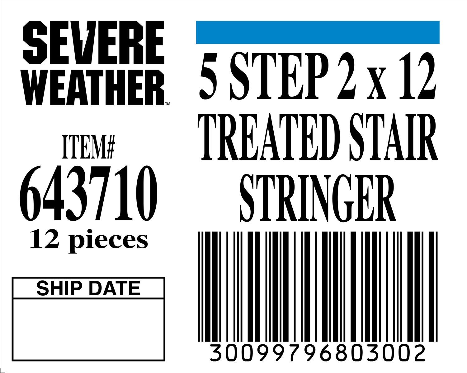 5 STEP 2 x 12 TREATED STAIR STRINGER - 80300-2 - ORDER IN INCREMENTS OF 100