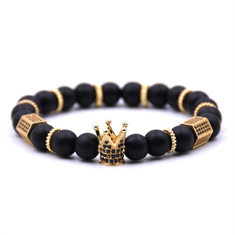 Style: A - Natural stone micro crown inlaid copper bracelet white Zircon Bracelet beads bracelet Jewelry Trade electricity supplier sourcing