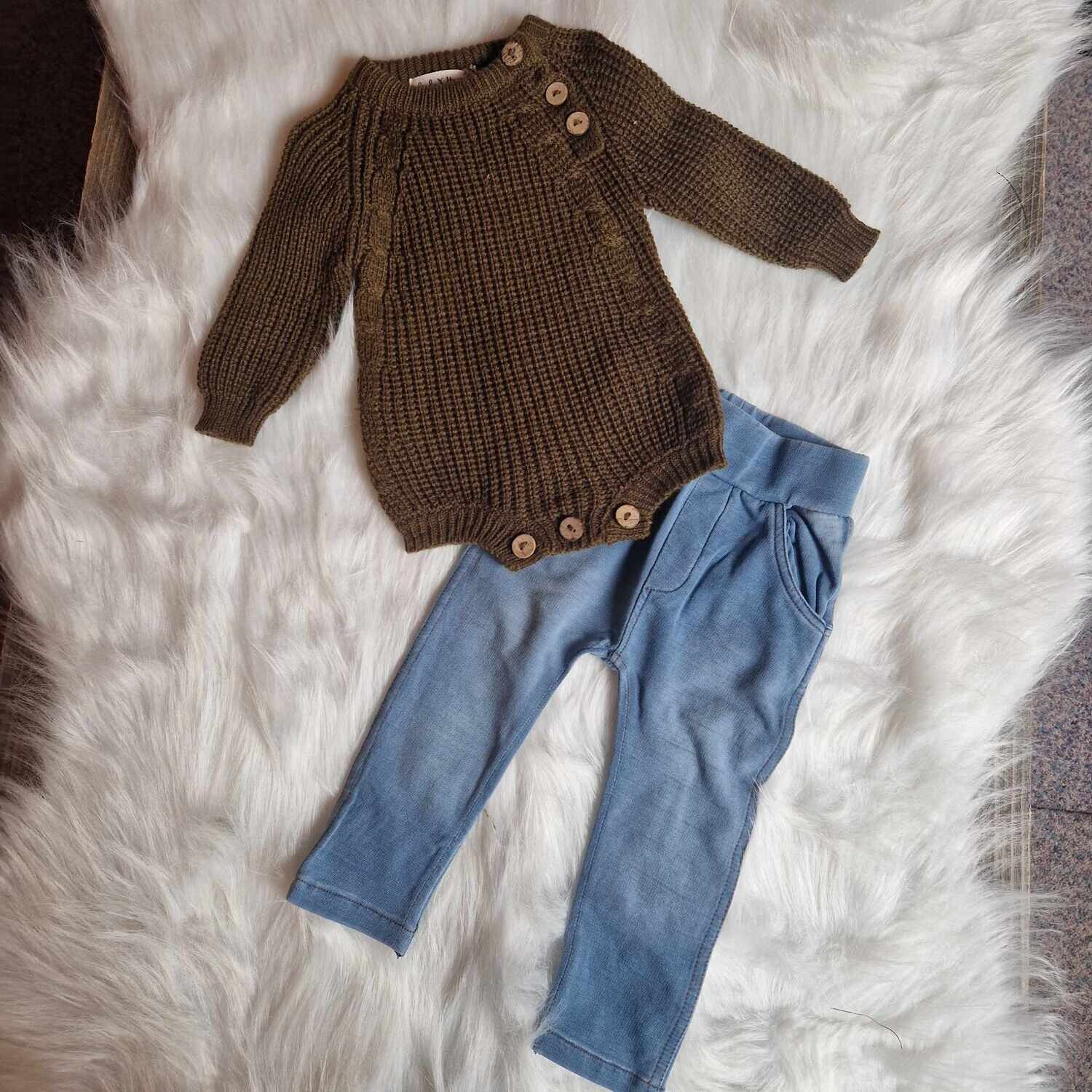 Jegging blue en gebreide romper, Maat Jegging: 62