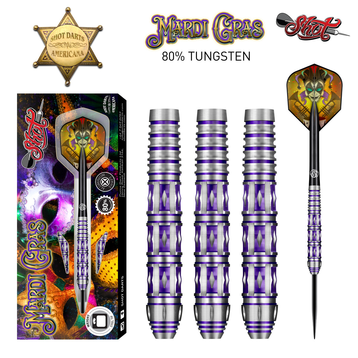 Americana Mardi Gras Steel Tip Dart Set 80% Tungsten 24gr