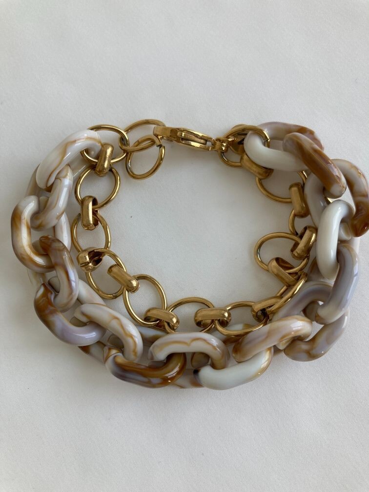 Armband dubbel goud/wit marbre bruin