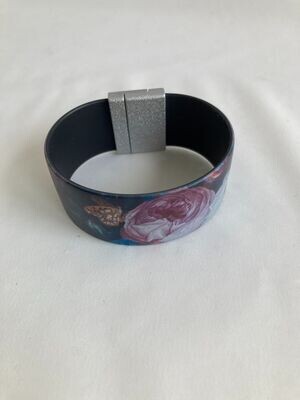 Armband vast rubber rozen blauw/roze