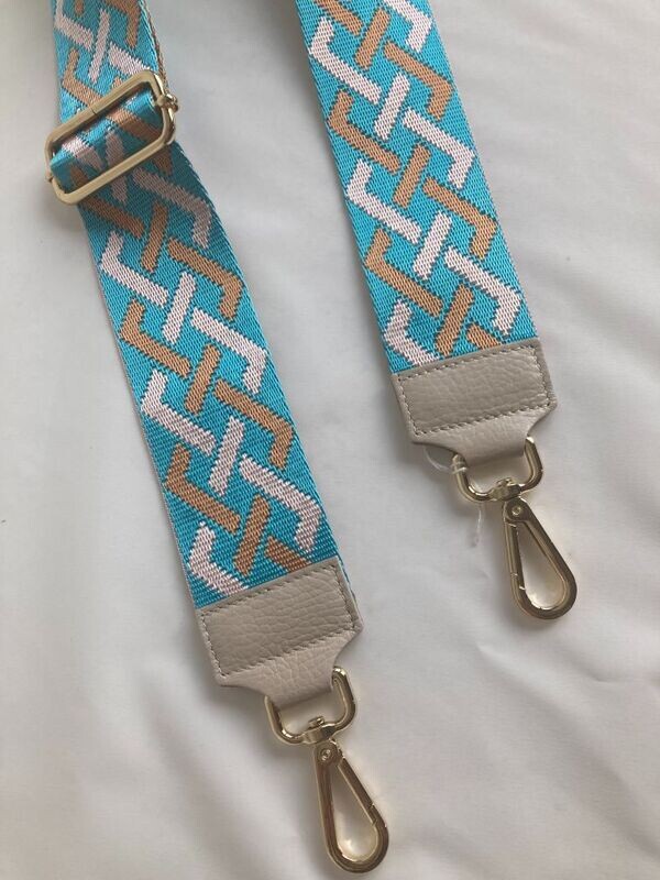 Cameratasriem stof turquoise/camel/lichtrose